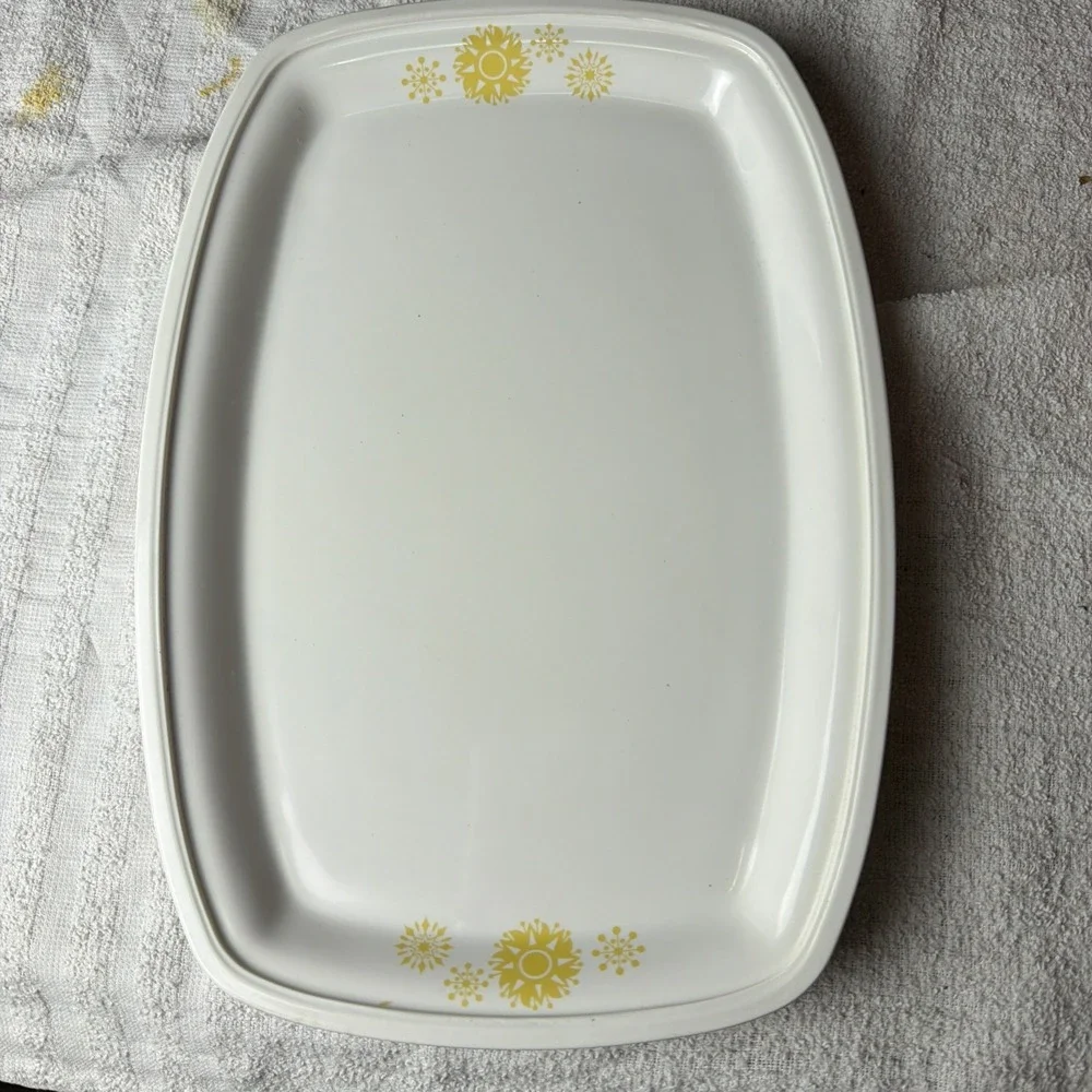 Vintage Litton Micro-Browner Microwave Browning Dish Tray Yellow Floral 8x11.5